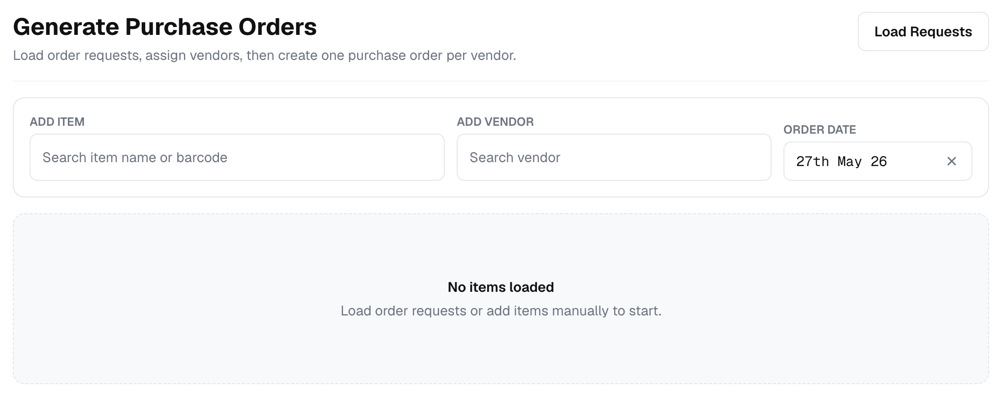 Purchase Order Wizard header